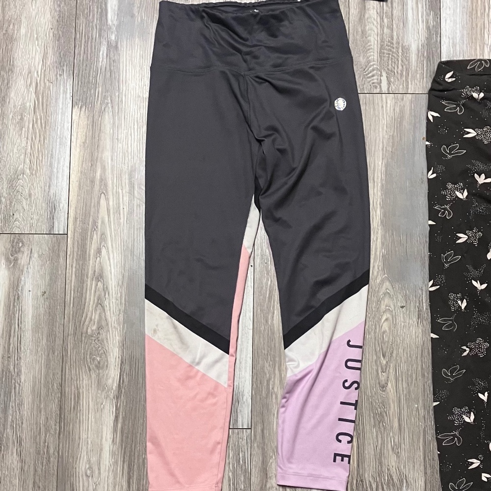 Justice pink purple and white leggings